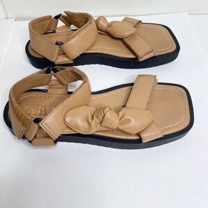 Zara Womens Tan Strapped Bow Sandals Size 36 Fits Like US 6.5